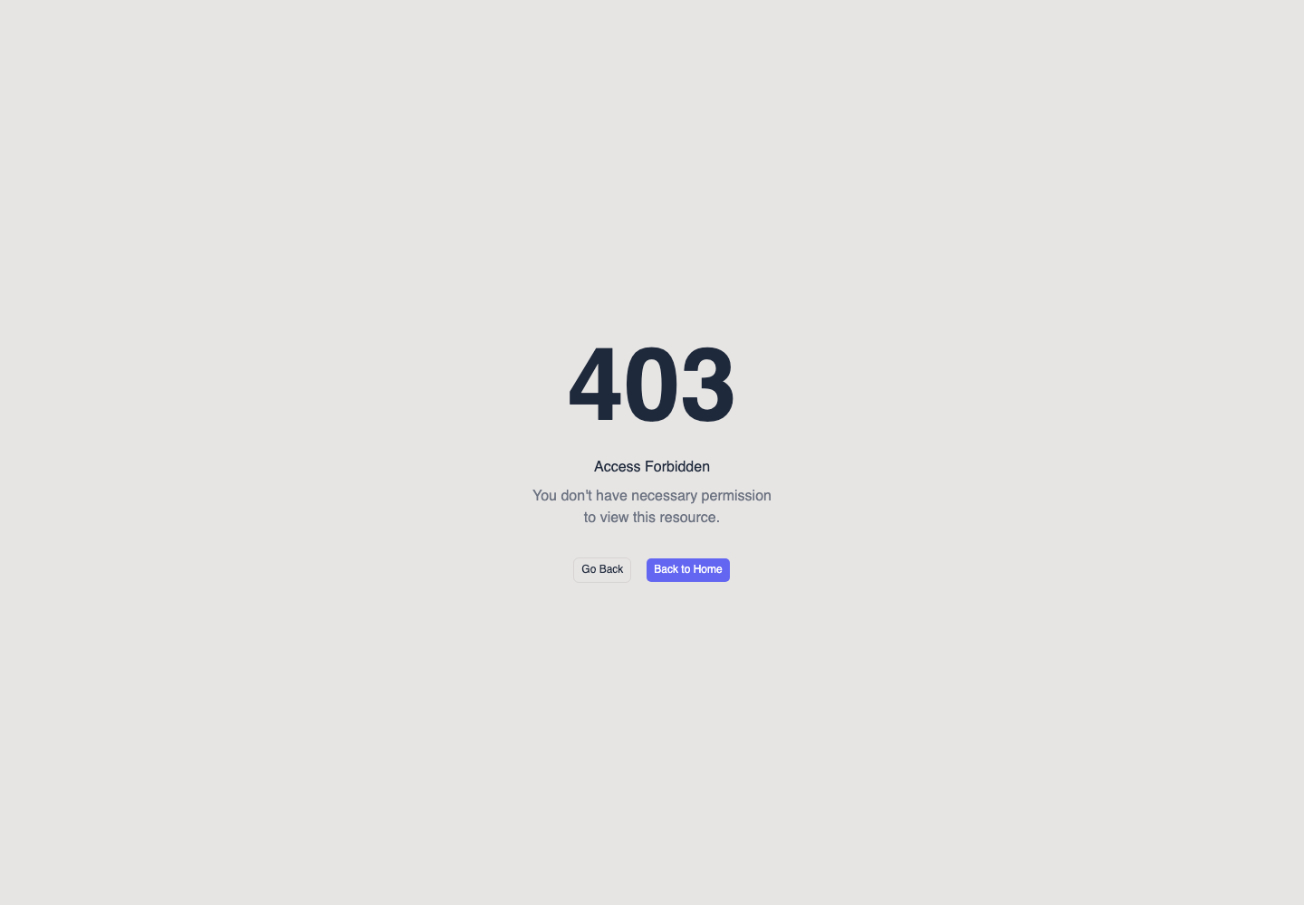 The 403 page says Access Forbidden and provides Go Back and Back to Home buttons.
