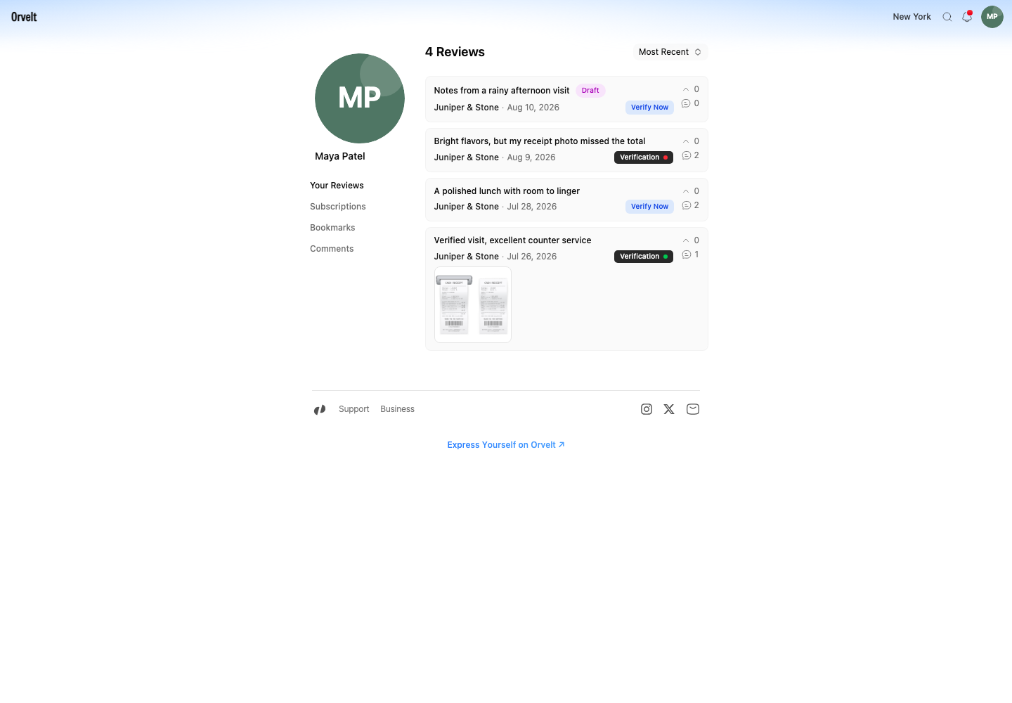 The Your Reviews tab marks an unfinished opinion with a Draft badge.
