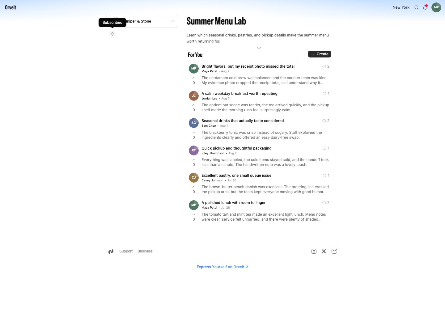 A shared project page shows the active Subscribed control beside the business link.