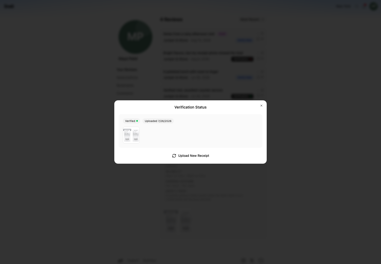 The Verification Status dialog shows the evidence preview, upload date, and current status.